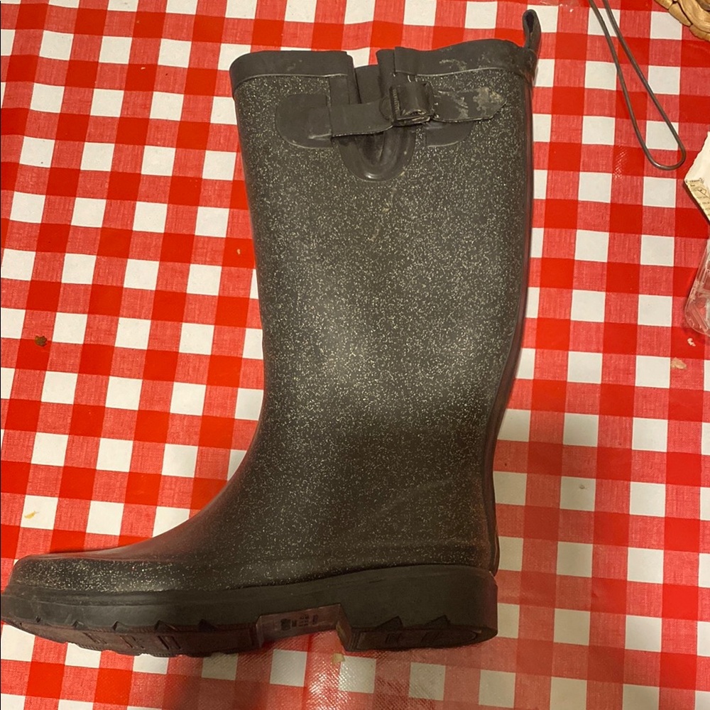 Capelli of New York Black Glitter Rain Boots
